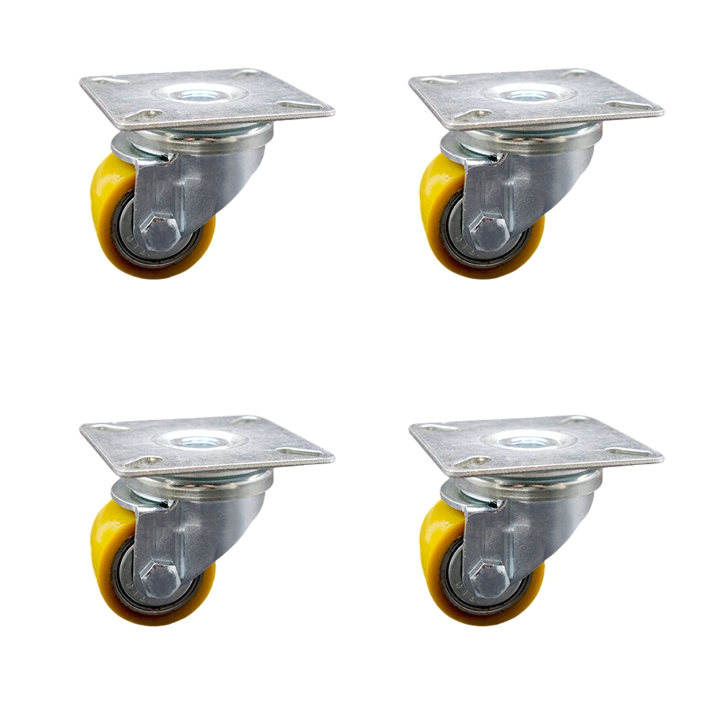 Low Profile Polyurethane Swivel Top Plate Caster Set of 4 w/35mm x 27mm Yellow Wheels - 880 lbs Total Capacity - Service Caster Brand — photo 1