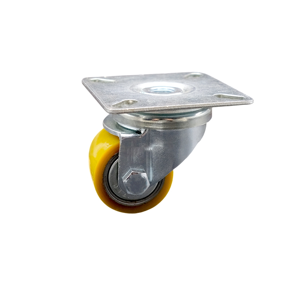 Low Profile Polyurethane Swivel Top Plate Caster w/35mm x 27mm Yellow Wheel - 220 lbs Capacity/Caster - Service Caster Brand — photo 1