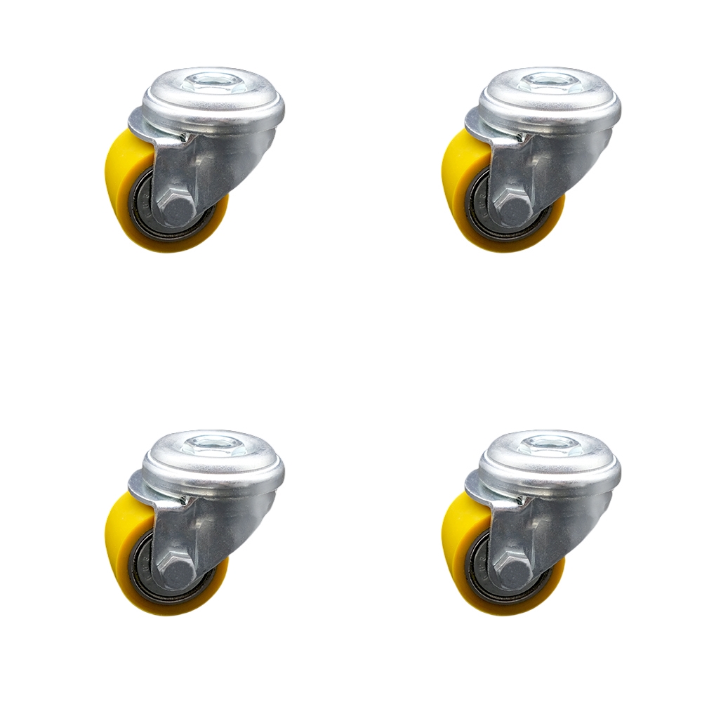 Low Profile Polyurethane Swivel Bolt Hole Caster Set of 4 w/35mm x 27mm Yellow Wheels - 880 lbs Total Capacity - Service Caster Brand — photo 1