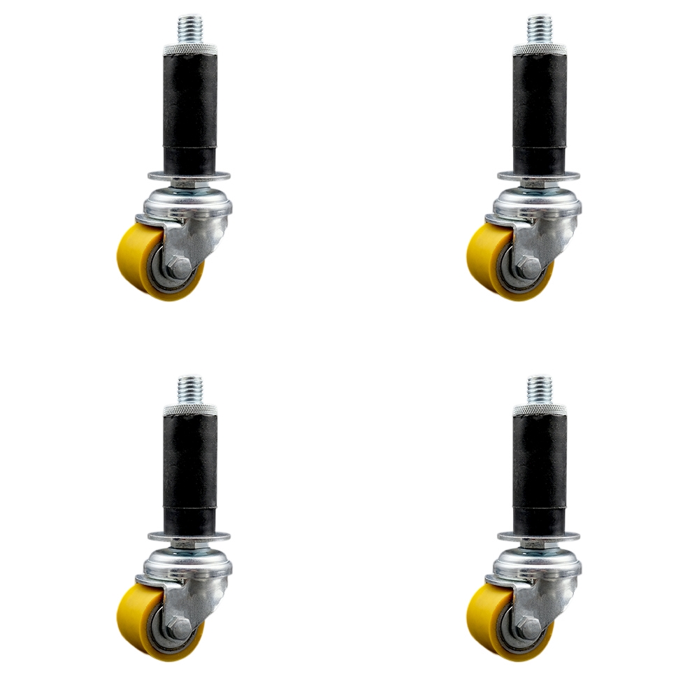 Low Profile Polyurethane Swivel Expanding Adapter Stem Caster Set of 4 w/35mm x 27mm Yellow Wheels and 1" Stem - 880 lbs Total Capacity - Service Caster Brand — photo 1