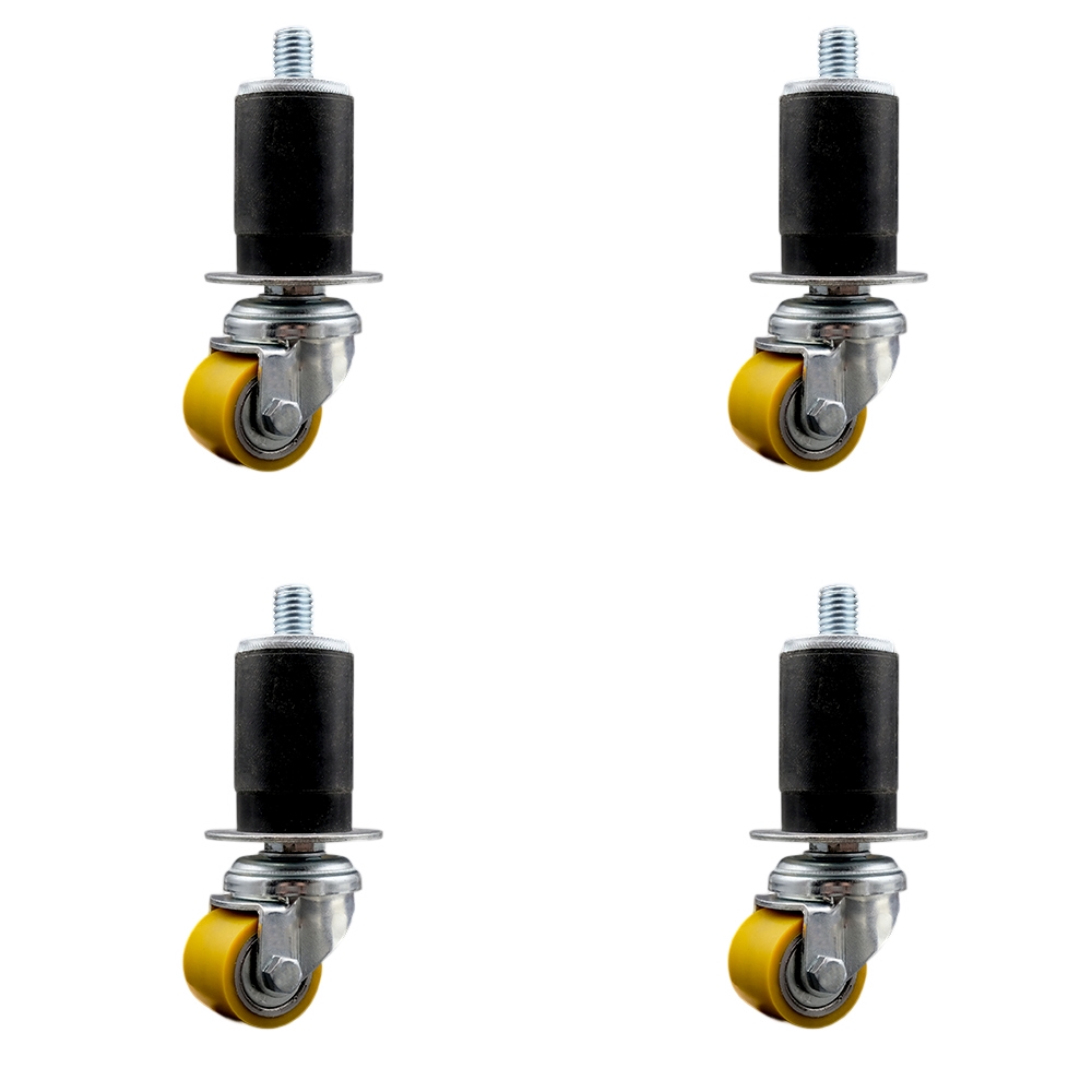 Low Profile Polyurethane Swivel Expanding Adapter Stem Caster Set of 4 w/35mm x 27mm Yellow Wheels and 1-1/2" Stem - 880 lbs Total Capacity - Service Caster Brand — photo 1
