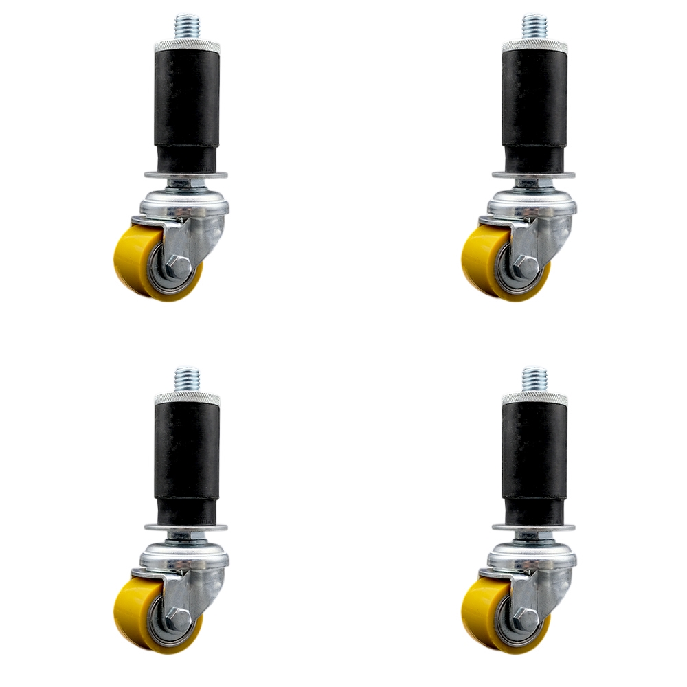 Low Profile Polyurethane Swivel Expanding Adapter Stem Caster Set of 4 w/35mm x 27mm Yellow Wheels and 1-1/4" Stem - 880 lbs Total Capacity - Service Caster Brand — photo 1