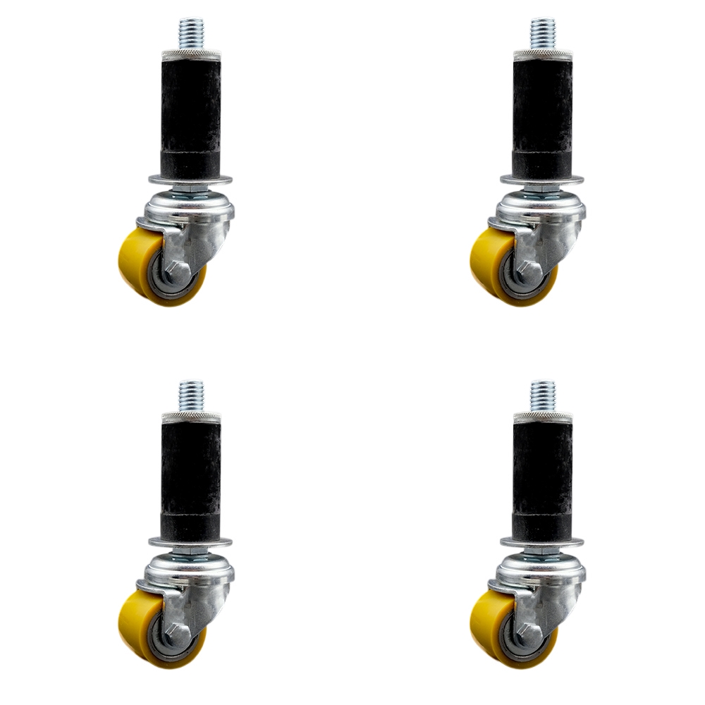 Low Profile Polyurethane Swivel Expanding Adapter Stem Caster Set of 4 w/35mm x 27mm Yellow Wheels and 1-1/8" Stem - 880 lbs Total Capacity - Service Caster Brand — photo 1