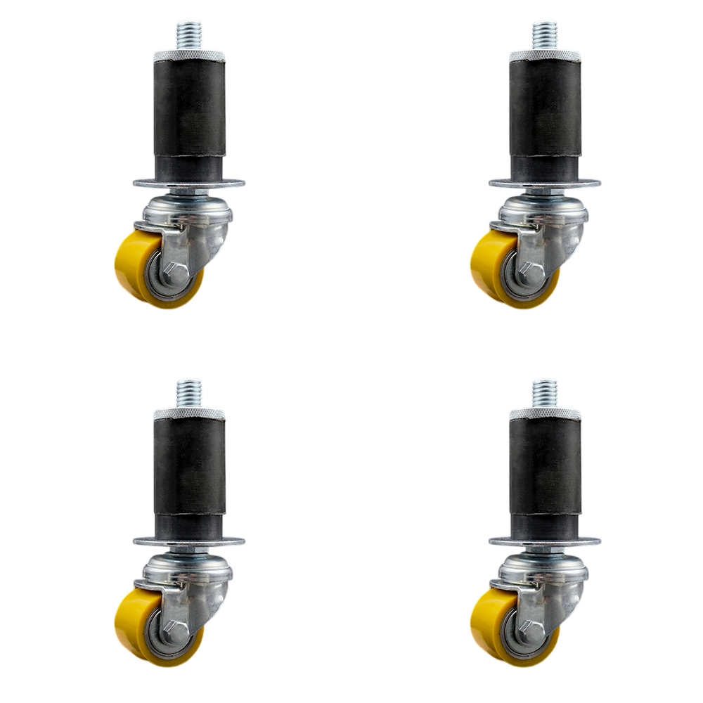 Low Profile Polyurethane Swivel Expanding Adapter Stem Caster Set of 4 w/35mm x 27mm Yellow Wheels and 1-3/8" Stem - 880 lbs Total Capacity - Service Caster Brand — photo 1