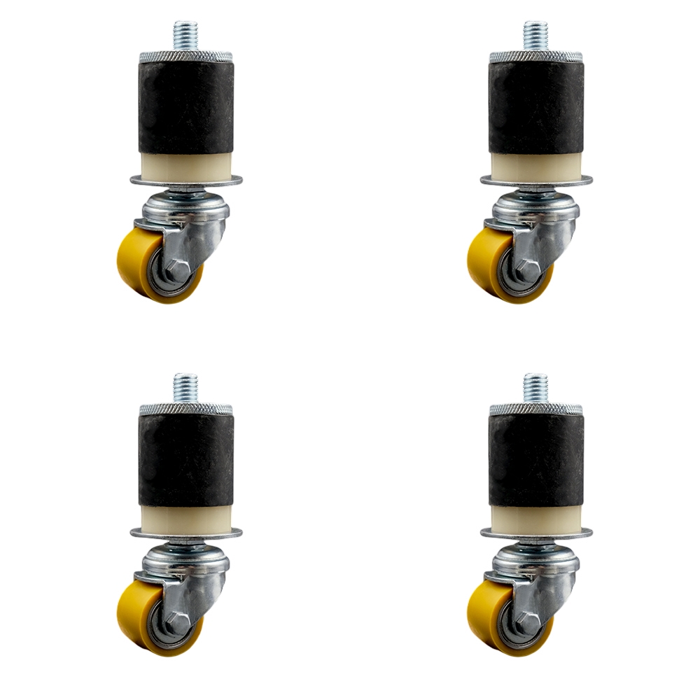 Low Profile Polyurethane Swivel Expanding Adapter Stem Caster Set of 4 w/35mm x 27mm Yellow Wheels and 1-5/8" Stem - 880 lbs Total Capacity - Service Caster Brand — photo 1