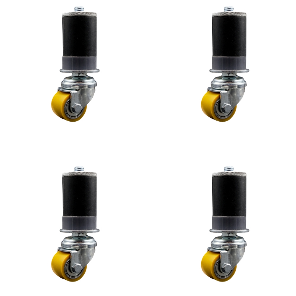 Low Profile Polyurethane Swivel Expanding Adapter Stem Caster Set of 4 w/35mm x 27mm Yellow Wheels and 1-7/8" Stem - 880 lbs Total Capacity - Service Caster Brand — photo 1