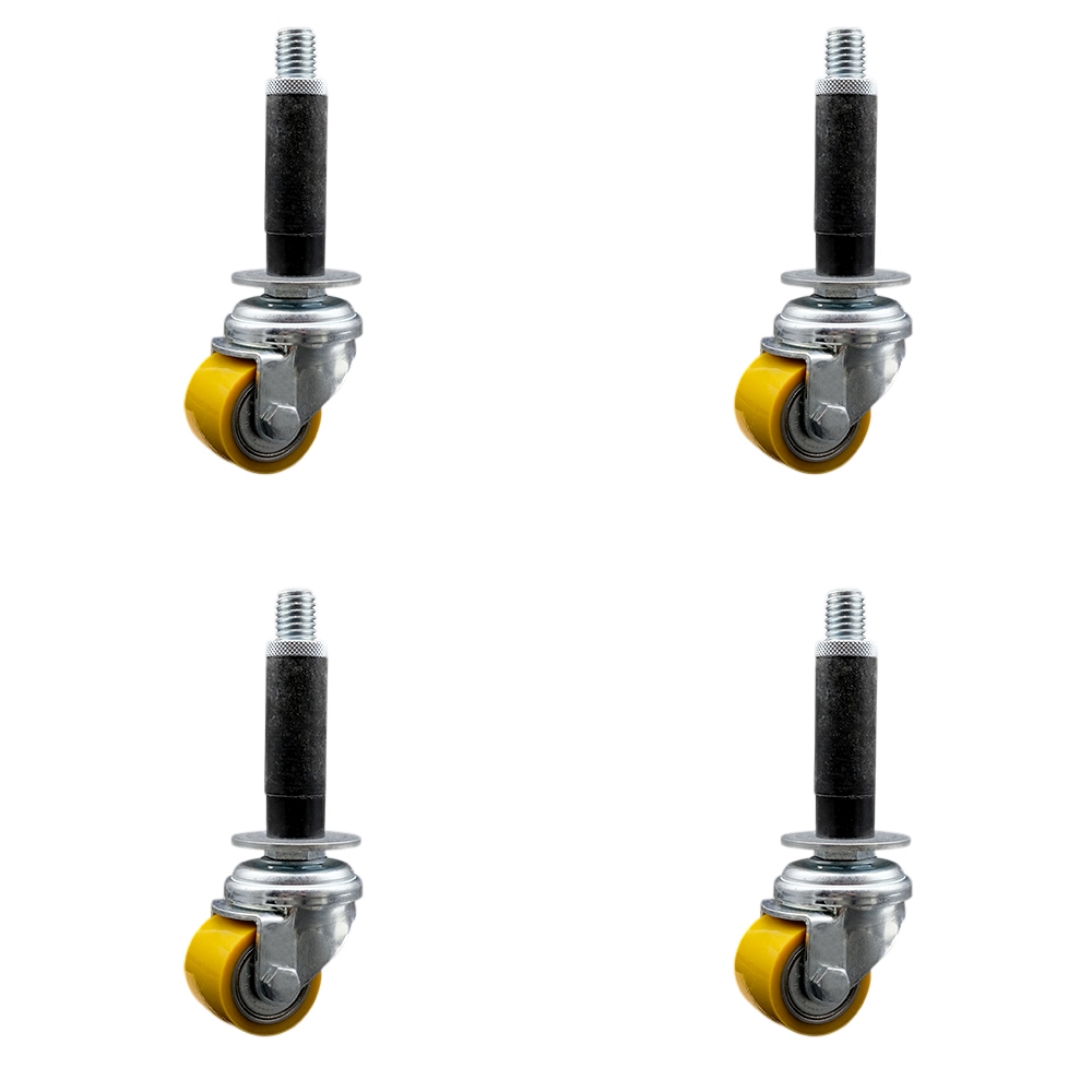 Low Profile Polyurethane Swivel Expanding Adapter Stem Caster Set of 4 w/35mm x 27mm Yellow Wheels and 3/4" Stem - 880 lbs Total Capacity - Service Caster Brand — photo 1