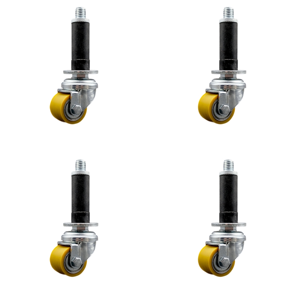 Low Profile Polyurethane Swivel Expanding Adapter Stem Caster Set of 4 w/35mm x 27mm Yellow Wheels and 7/8" Stem - 880 lbs Total Capacity - Service Caster Brand — photo 1
