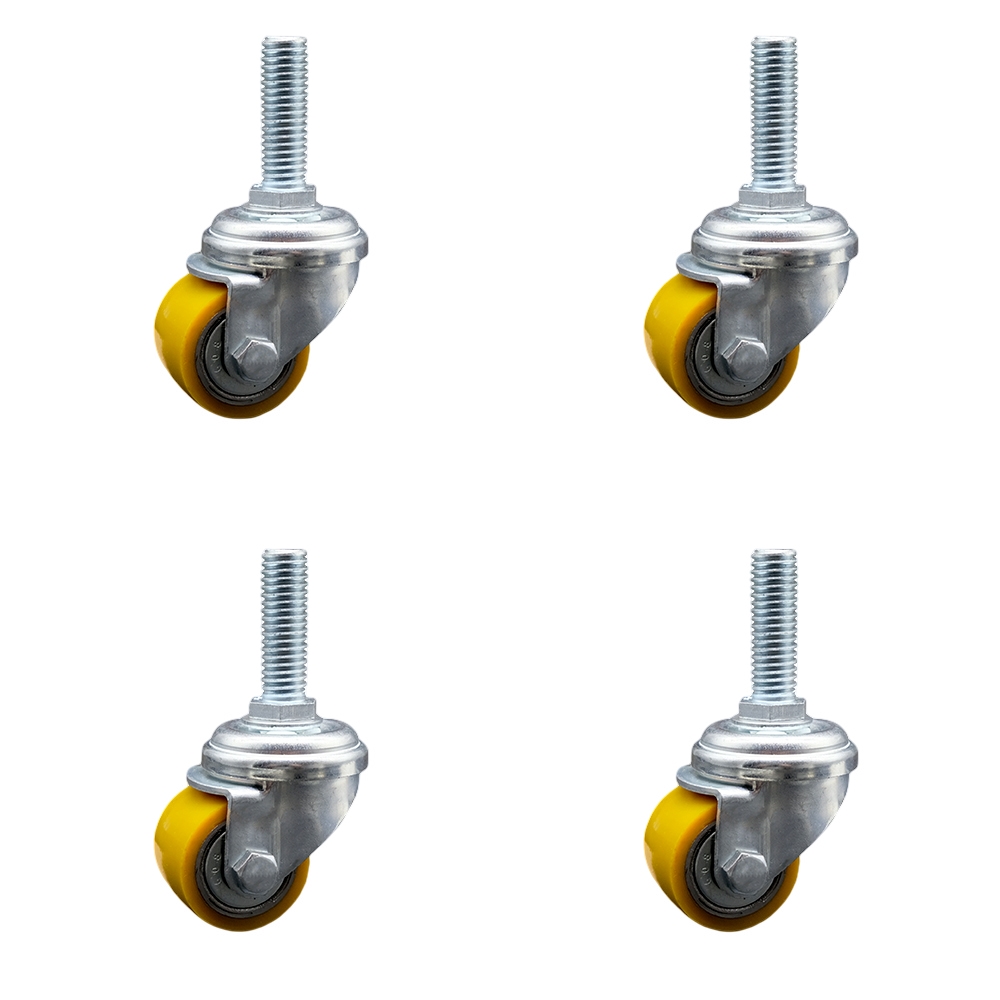 Low Profile Polyurethane Swivel Threaded Stem Caster Set of 4 w/35mm x 27mm Yellow Wheels and 1/2" Stem - 880 lbs Total Capacity - Service Caster Brand — photo 1