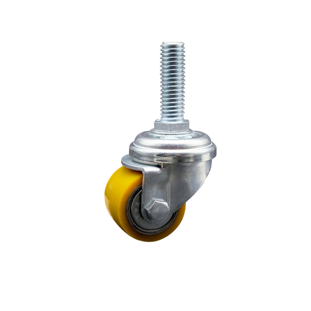 Low Profile Polyurethane Swivel Threaded Stem Caster w/35mm x 27mm Yellow Wheel and 1/2" Stem - 220 lbs Capacity/Caster - Service Caster Brand — photo 1
