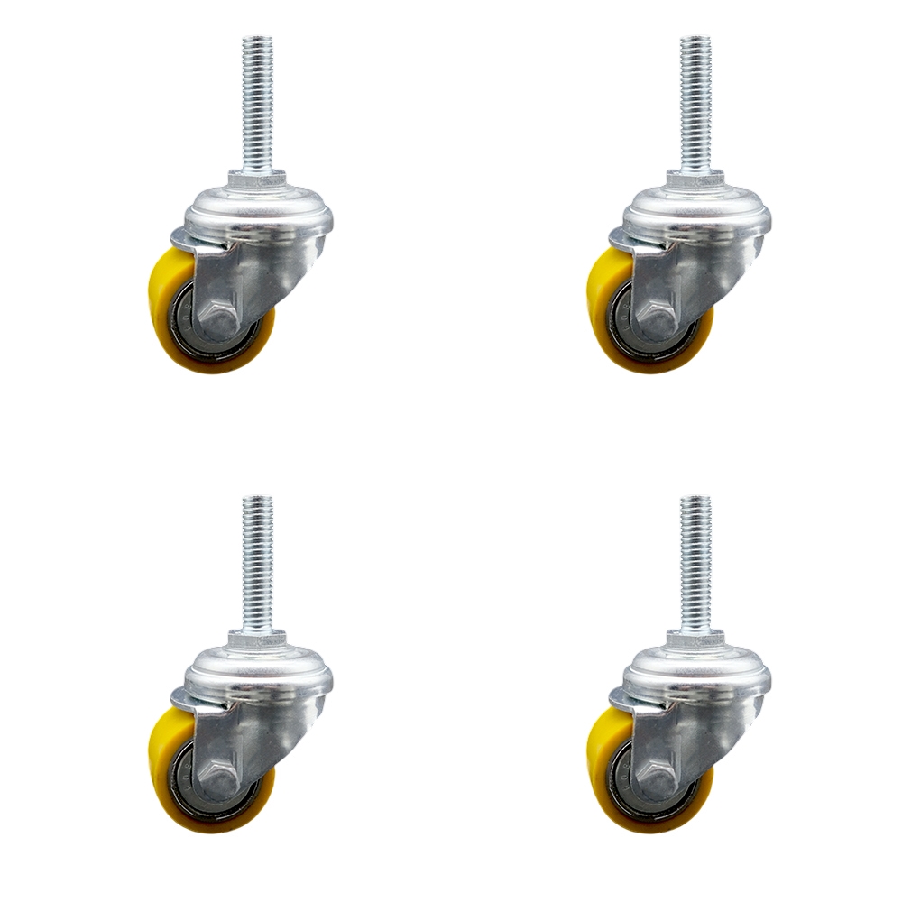 Low Profile Polyurethane Swivel Threaded Stem Caster Set of 4 w/35mm x 27mm Yellow Wheels and 3/8" Stem - 880 lbs Total Capacity - Service Caster Brand — photo 1