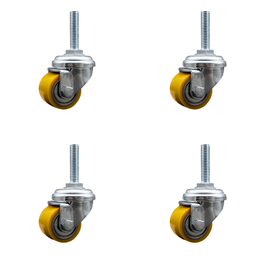 Low Profile Polyurethane Swivel Threaded Stem Caster Set of 4 w/35mm x 27mm Yellow Wheels and 5/16" Stem - 880 lbs Total Capacity - Service Caster Brand — photo 1