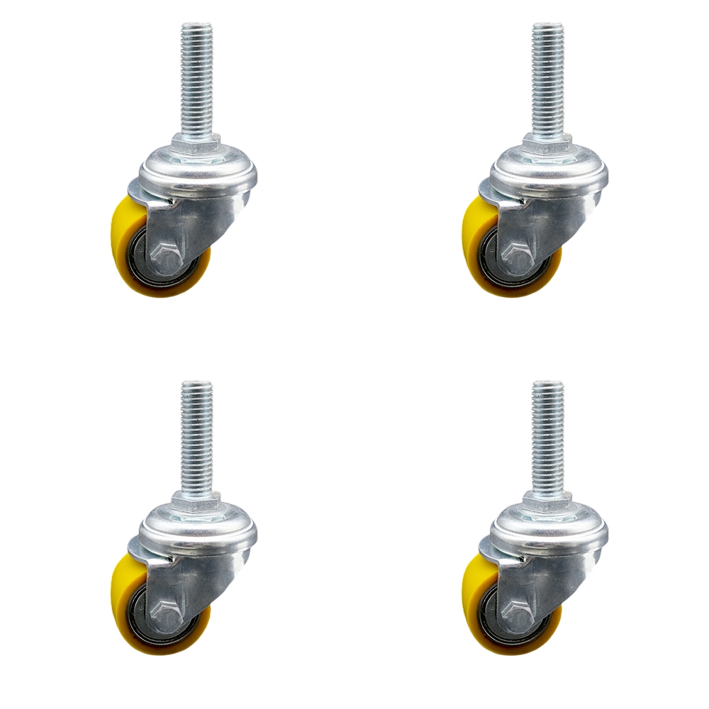 Low Profile Polyurethane Swivel Threaded Stem Caster Set of 4 w/35mm x 27mm Yellow Wheels and 12mm Stem - 880 lbs Total Capacity - Service Caster Brand — photo 1