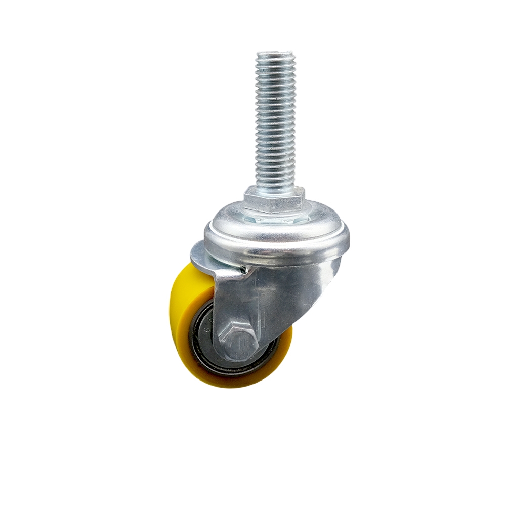 Low Profile Polyurethane Swivel Threaded Stem Caster w/35mm x 27mm Yellow Wheel and 12mm Stem - 220 lbs Capacity/Caster - Service Caster Brand — photo 1