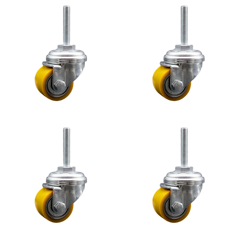Low Profile Polyurethane Swivel Threaded Stem Caster Set of 4 w/35mm x 27mm Yellow Wheels and 8mm Stem - 880 lbs Total Capacity - Service Caster Brand — photo 1