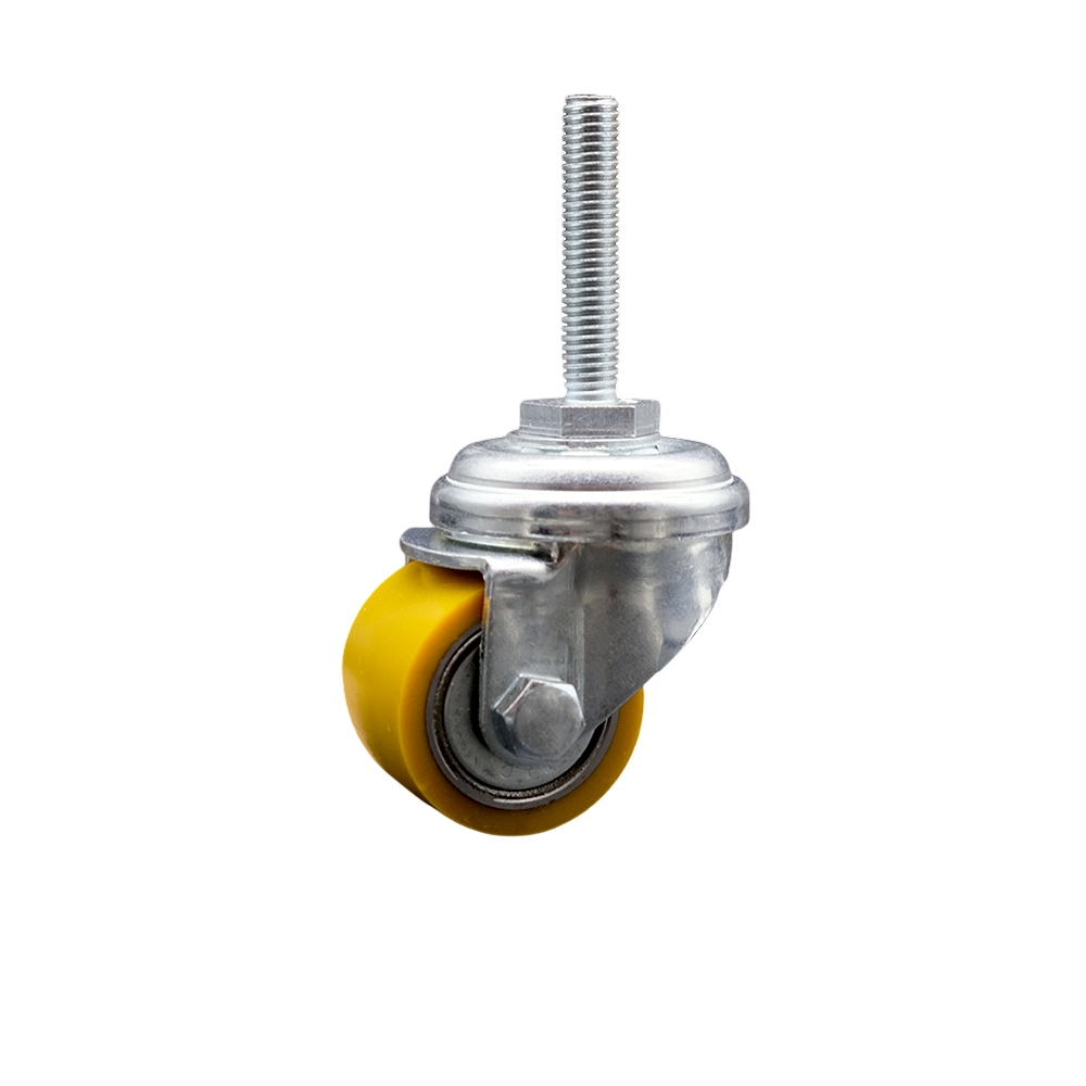 Low Profile Polyurethane Swivel Threaded Stem Caster w/35mm x 27mm Yellow Wheel and 8mm Stem - 220 lbs Capacity/Caster - Service Caster Brand — photo 1