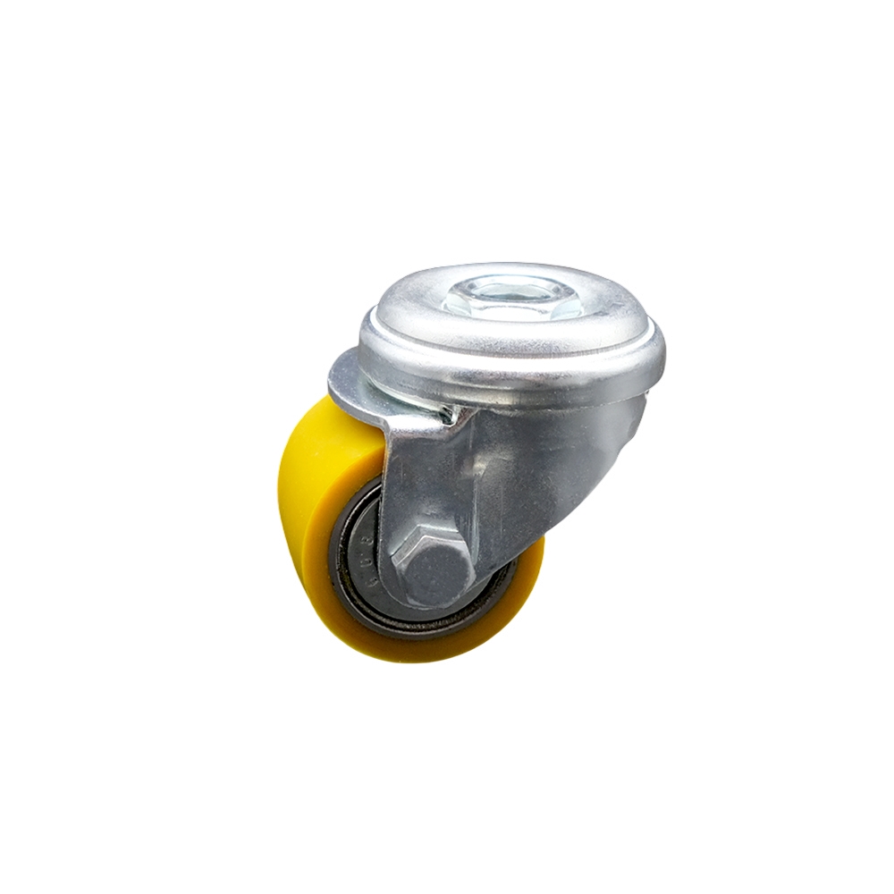 Low Profile Polyurethane Swivel Bolt Hole Caster w/35mm x 27mm Yellow Wheel - 220 lbs Capacity/Caster - Service Caster Brand — photo 1