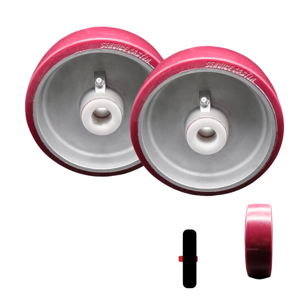 6” x 2” Replacement Wheels Only for Cheney Vertical Platform Lift - Polyurethane Tread on Aluminum Core Wheels with 3/4” Delrin Bearings – 1,200 lbs. Capacity per Wheel – Set of 2-Service Caster Brand — photo 1