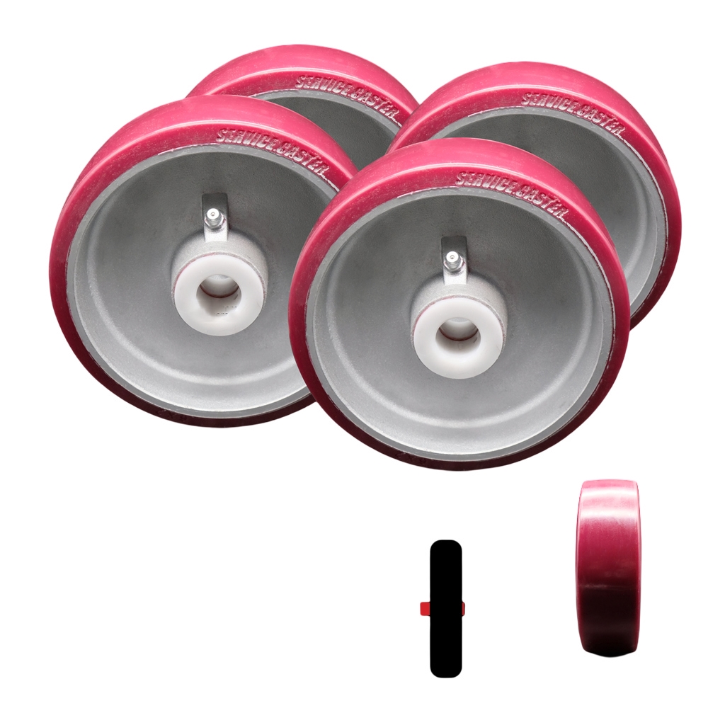 6” x 2” Replacement Wheels Only for Cheney Vertical Platform Lift - Polyurethane Tread on Aluminum Core Wheels with 3/4” Delrin Bearings – 1,200 lbs. Capacity per Wheel – Set of 4-Service Caster Brand — photo 1