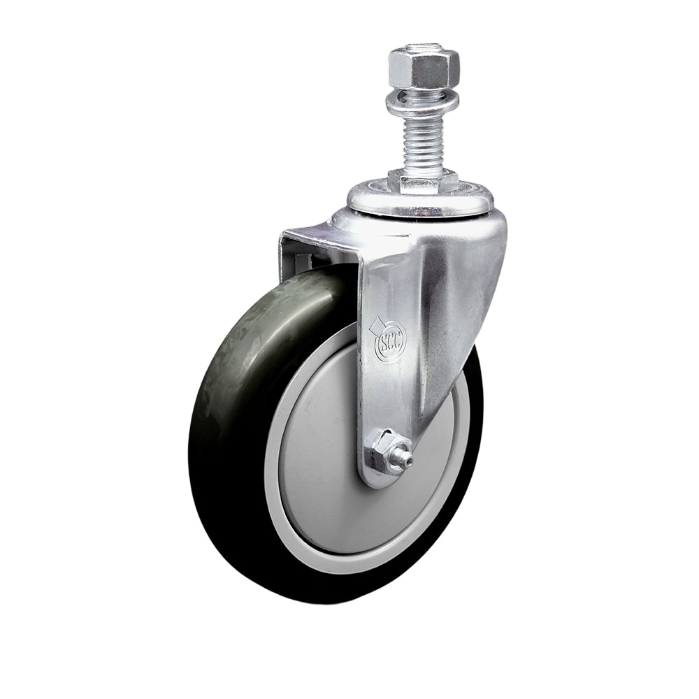 Service Caster Brand Replacement for Colson Caster 2.05254.95 MTG13 BRK5 - Polyurethane Swivel Threaded Stem Caster with 5" Black Wheel and 5/8" x 1-3/4" Stem & Total Locking Brake — photo 1