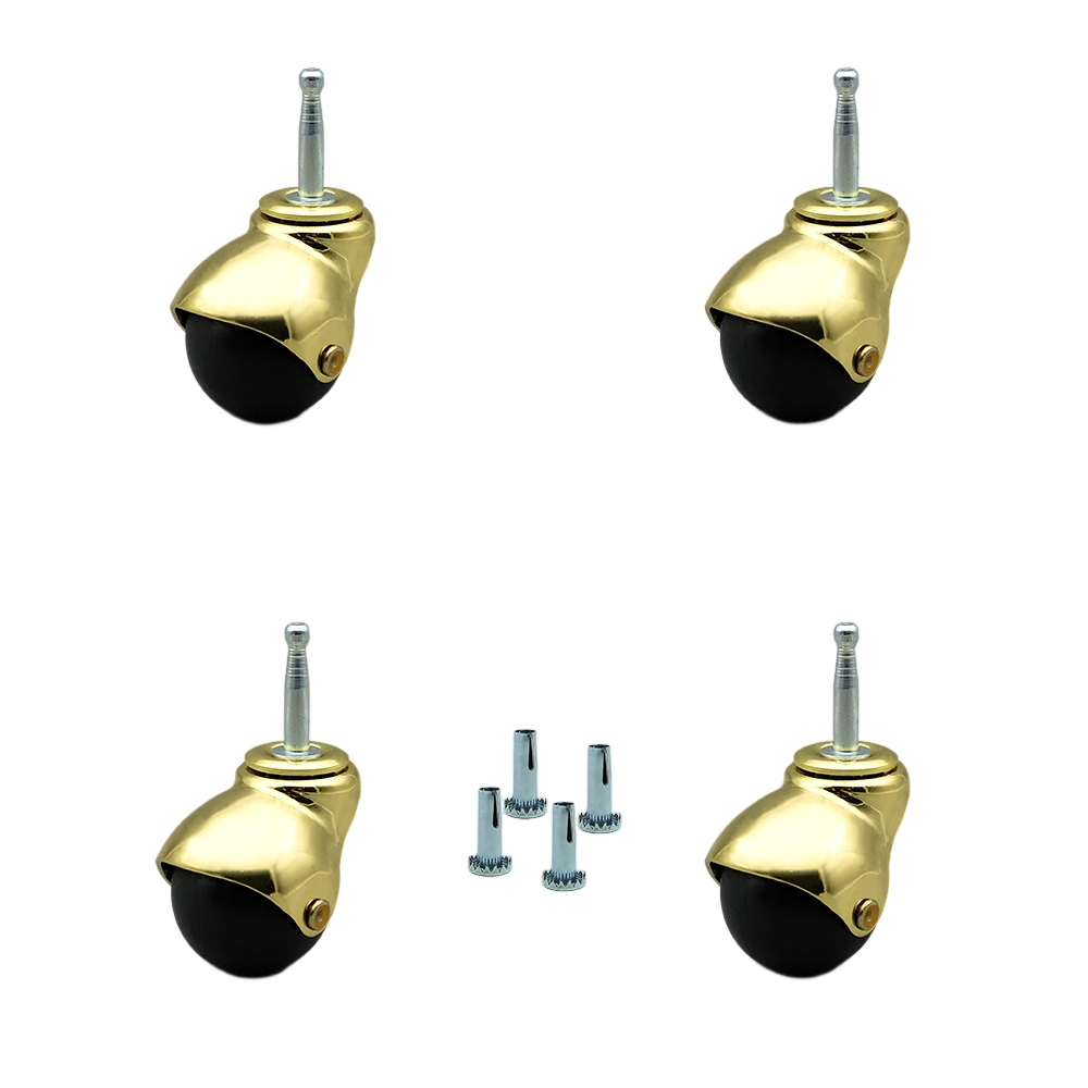 2 Inch Swivel Ball Caster Wheels for Furniture - Bright Brass Hooded Stem Casters with 5/16 Grip Neck Stem - 300 lbs. Total Capacity - Sockets Included - Set of 4 - Service Caster Brand — photo 1