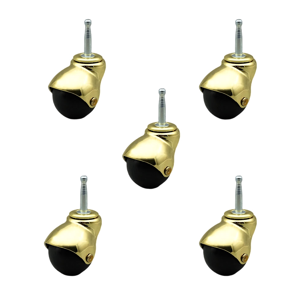 2 Inch Swivel Ball Caster Wheels for Furniture - Bright Brass Hooded Stem Casters with 5/16 Grip Neck Stem - 375 lbs. Total Capacity - Sockets Included - Set of 5 - Service Caster Brand — photo 1