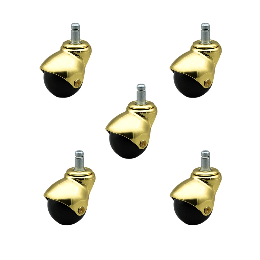 2 Inch Swivel Ball Caster Wheels for Furniture - Bright Brass Hooded Stem Casters with 7/16 Grip Ring Stem - 375 lbs. Total Capacity - Set of 5 – Service Caster Brand — photo 1