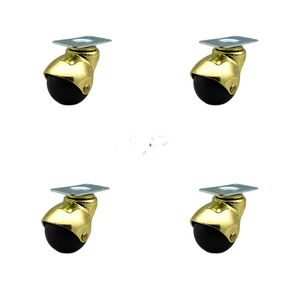 2 Inch Swivel Ball Caster Wheels for Furniture - Bright Brass Hooded Casters with Top Plate – Casters for Coffee Tables and Ottomans - 300 lbs. Total Capacity - Set of 4 – Service Caster Brand — photo 1