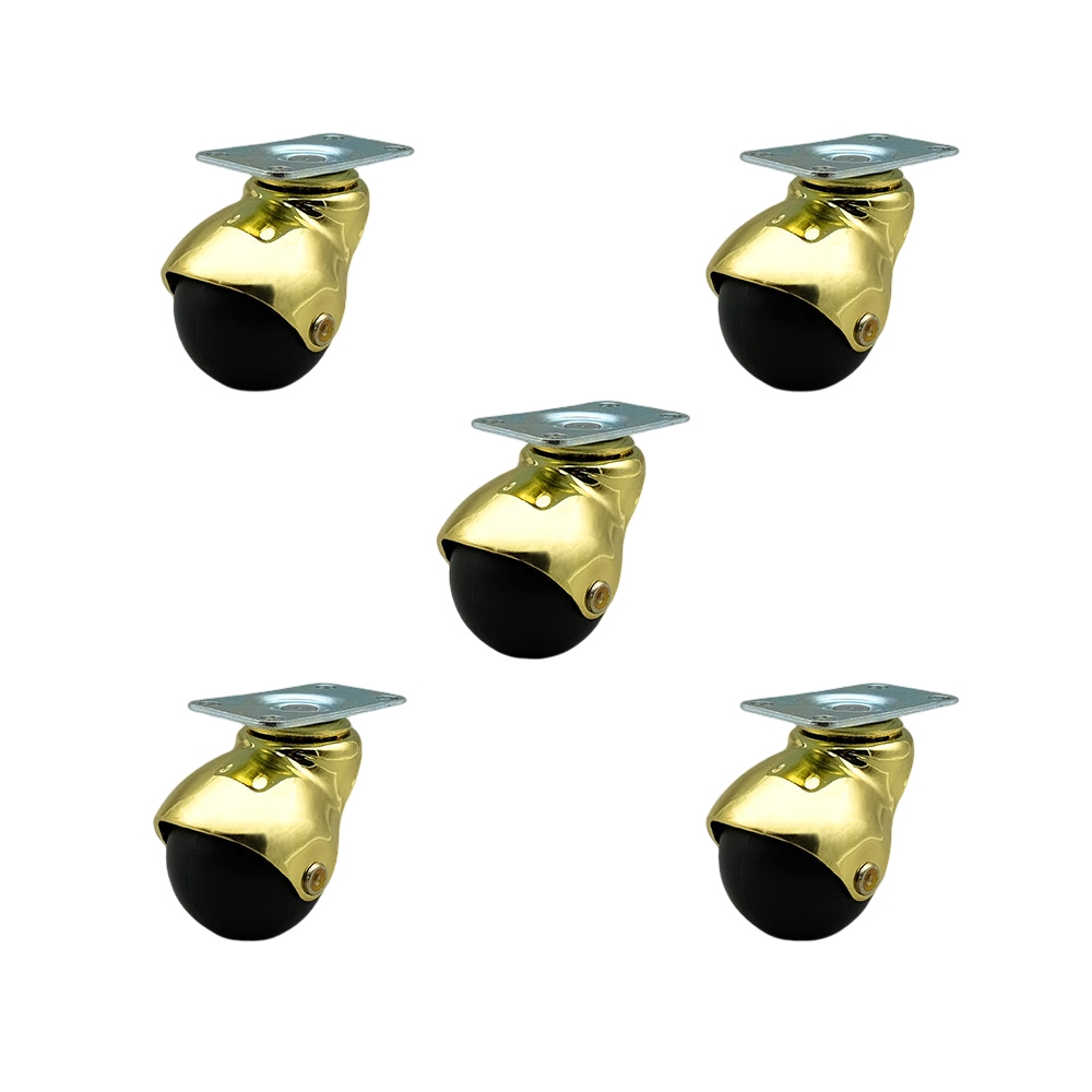 2 Inch Swivel Ball Caster Wheels for Furniture - Bright Brass Hooded Casters with Top Plate – Casters for Coffee Tables and Ottomans - 375 lbs. Total Capacity - Set of 5 – Service Caster Brand — photo 1