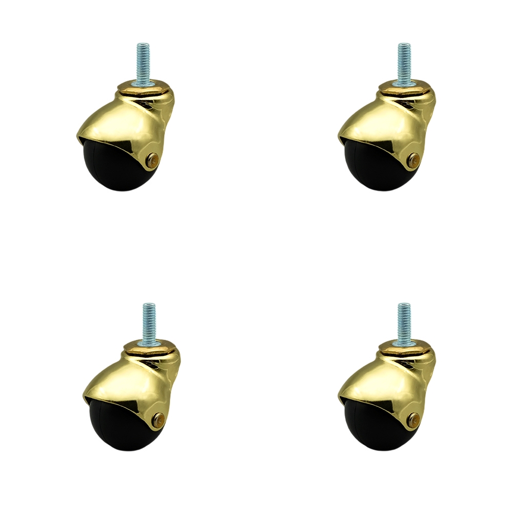 2 Inch Swivel Ball Caster Wheels for Furniture - Bright Brass Hooded Stem Casters with 3/8 Threaded Stem - 300 lbs. Total Capacity - Set of 4 – Service Caster Brand — photo 1