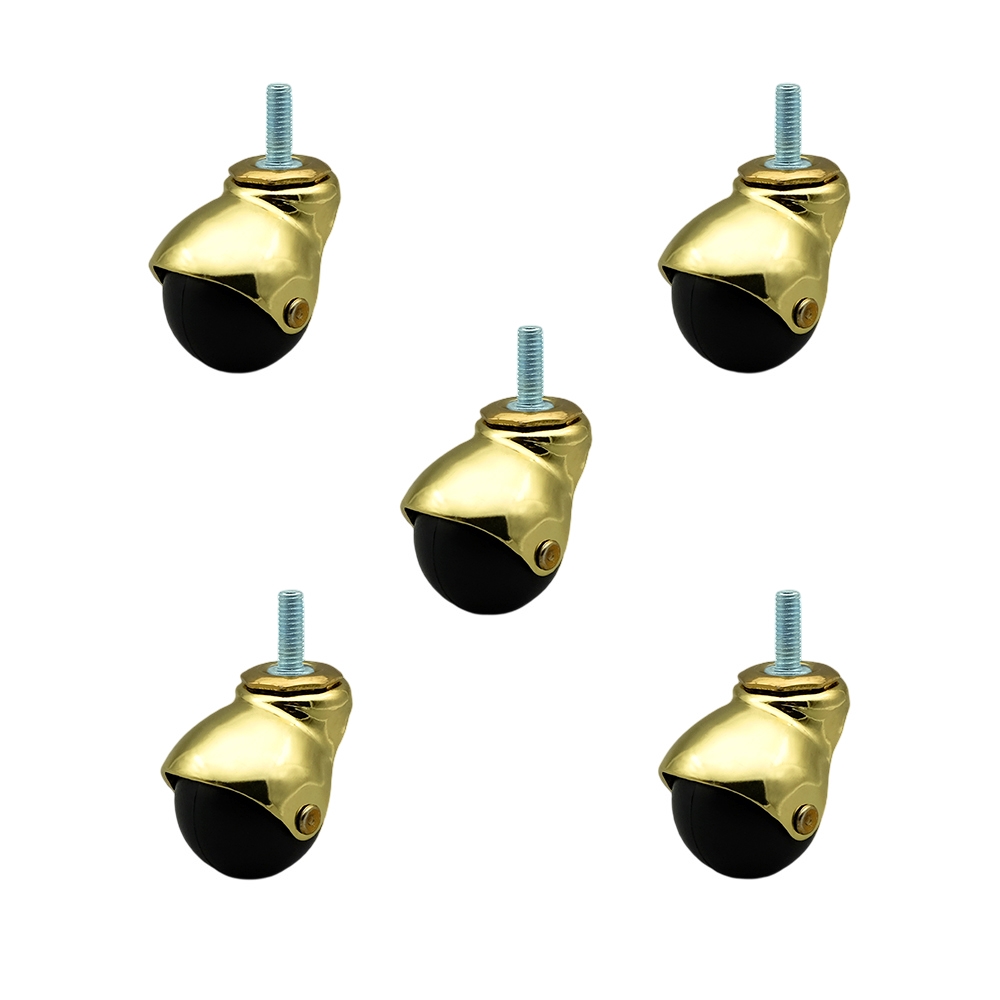 2 Inch Swivel Ball Caster Wheels for Furniture - Bright Brass Hooded Stem Casters with 3/8 Threaded Stem - 375 lbs. Total Capacity - Set of 5 – Service Caster Brand — photo 1