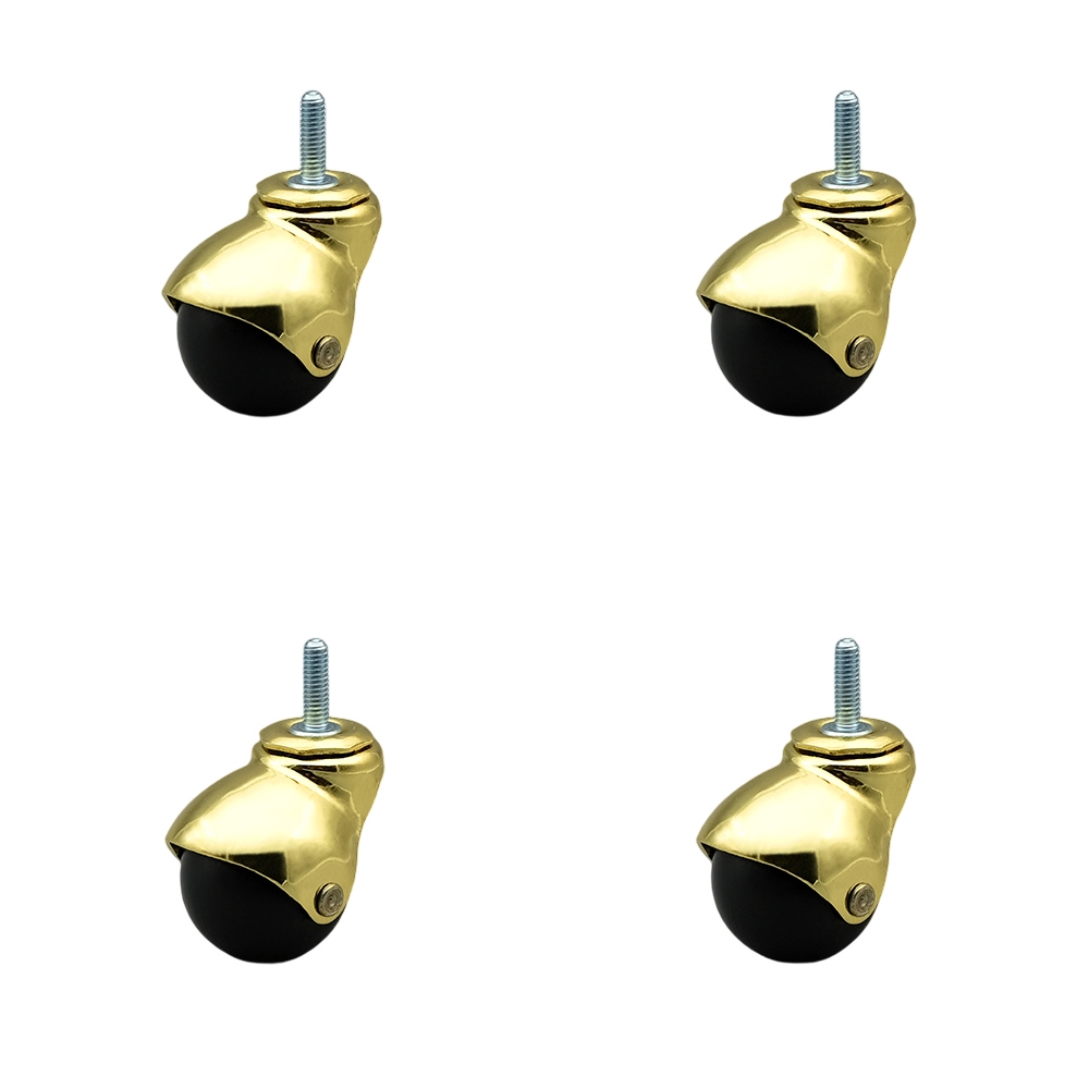 2 Inch Swivel Ball Caster Wheels for Furniture - Bright Brass Hooded Stem Casters with 5/16 Threaded Stem - 300 lbs. Total Capacity - Set of 4 – Service Caster Brand — photo 1