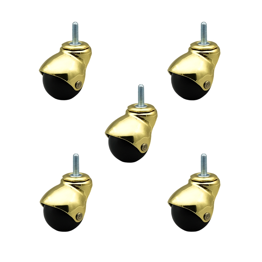 2 Inch Swivel Ball Caster Wheels for Furniture - Bright Brass Hooded Stem Casters with 5/16 Threaded Stem - 375 lbs. Total Capacity - Set of 5 – Service Caster Brand — photo 1