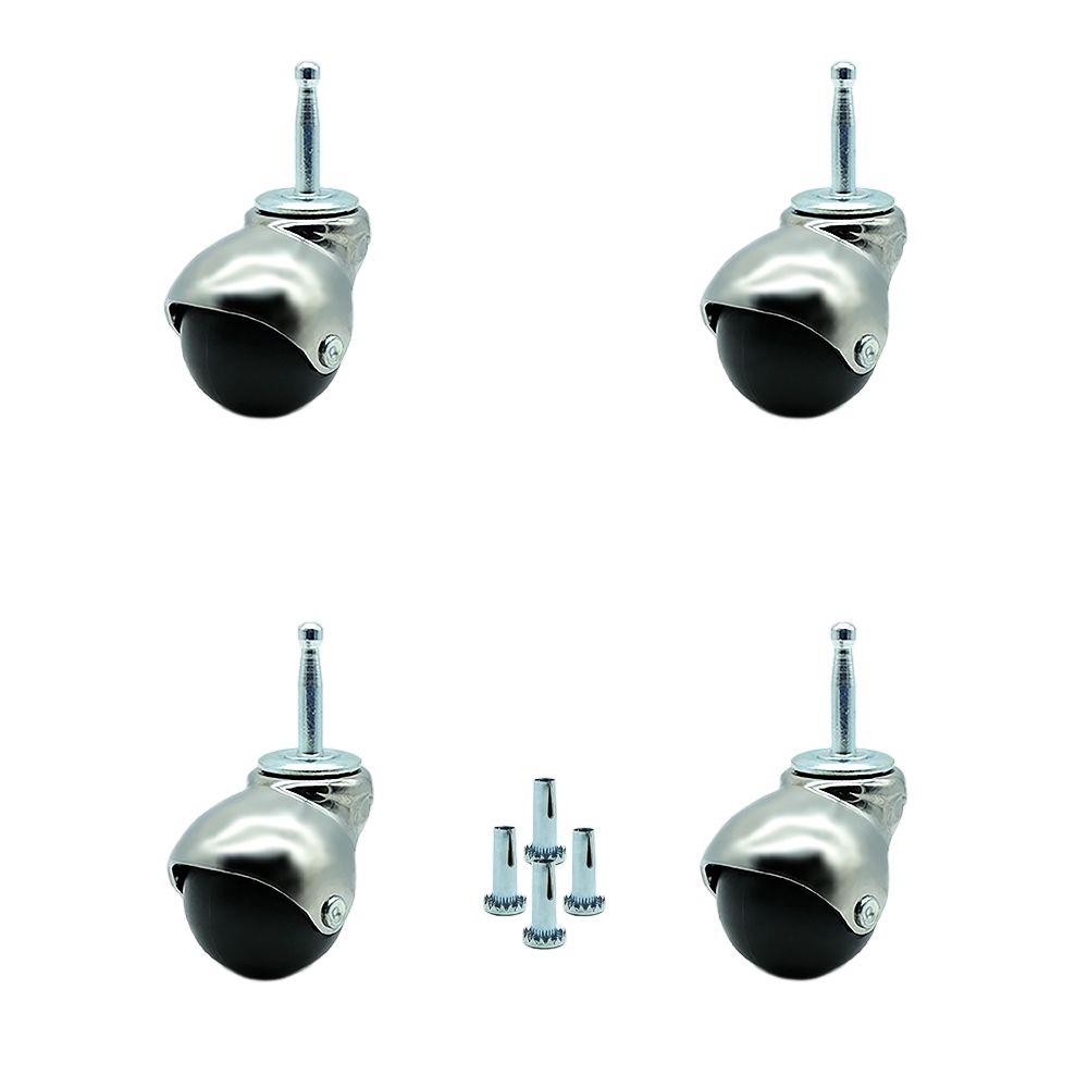 2 Inch Swivel Ball Caster Wheels for Furniture - Bright Chrome Hooded Stem Casters with 5/16 Grip Neck Stem - 300 lbs. Total Capacity - Sockets Included - Set of 4 - Service Caster Brand — photo 1