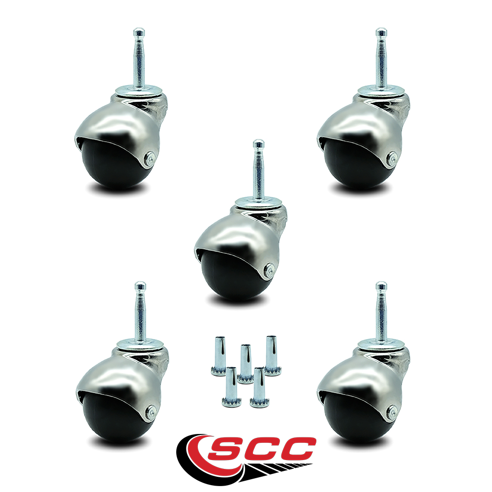 SCC Bright Chrome Hooded 2” Swivel Ball Casters with 5/16 Grip Neck