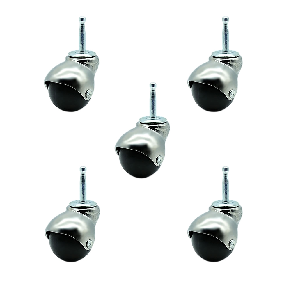 2 Inch Swivel Ball Caster Wheels for Furniture - Bright Chrome Hooded Stem Casters with 5/16 Grip Neck Stem - 375 lbs. Total Capacity - Sockets Included - Set of 5 - Service Caster Brand — photo 1