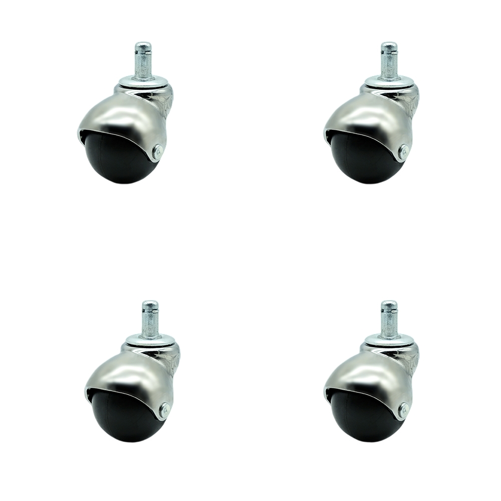 2 Inch Swivel Ball Caster Wheels for Furniture - Bright Chrome Hooded Stem Casters with 7/16 Grip Ring Stem - 300 lbs. Total Capacity - Set of 4 – Service Caster Brand — photo 1