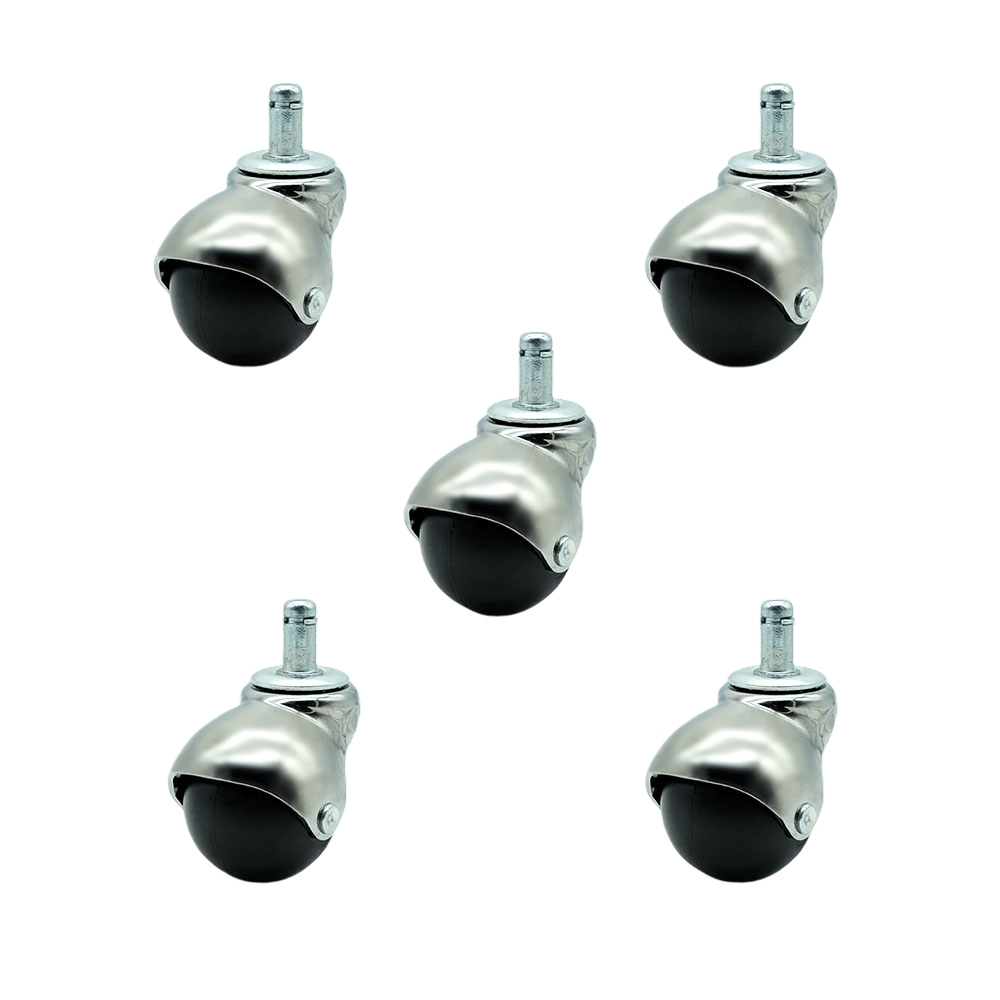 2 Inch Swivel Ball Caster Wheels for Furniture - Bright Chrome Hooded Stem Casters with 7/16 Grip Ring Stem - 375 lbs. Total Capacity - Set of 5 – Service Caster Brand — photo 1