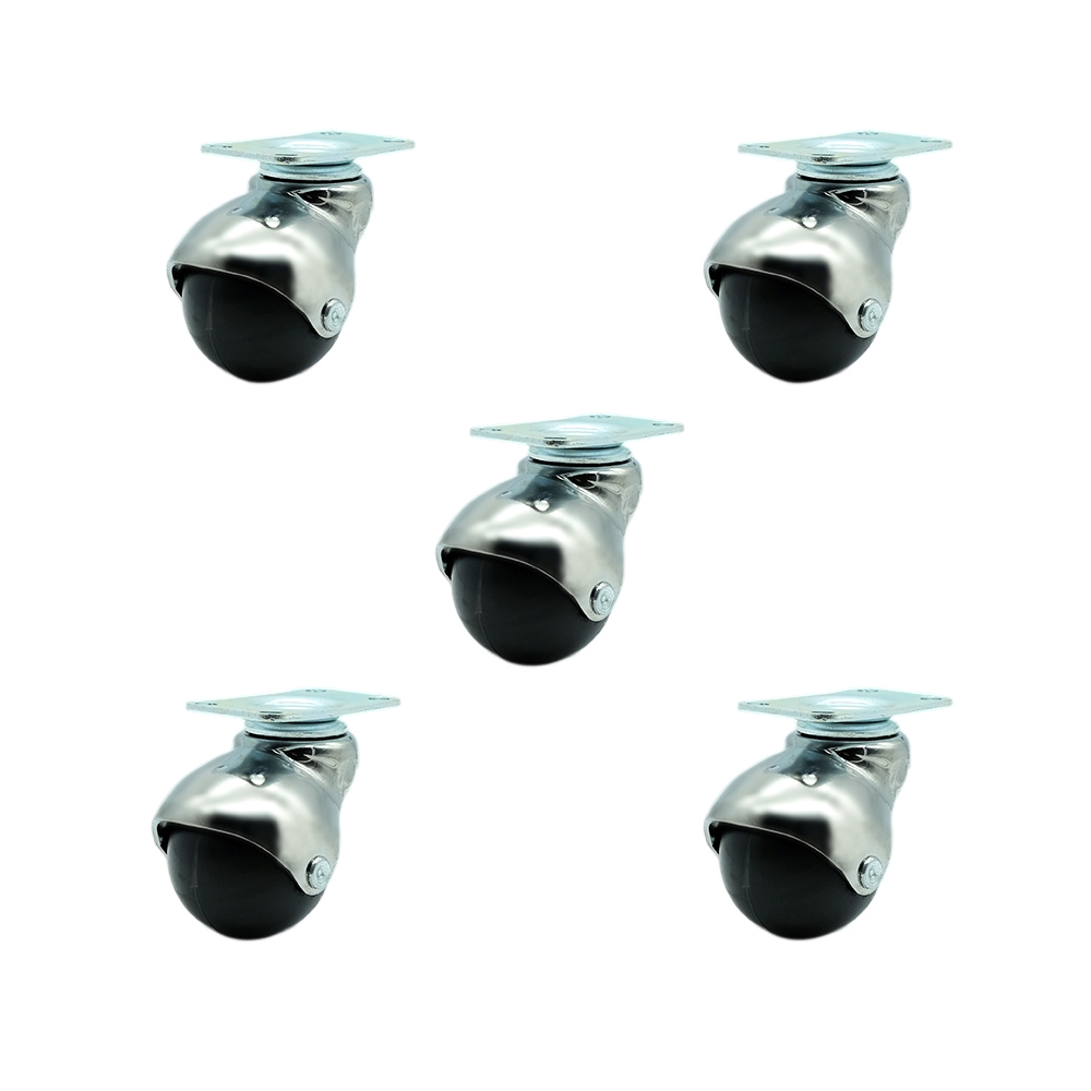 2 Inch Swivel Ball Caster Wheels for Furniture - Bright Chrome Hooded Casters with Top Plate – Casters for Coffee Tables and Ottomans - 375 lbs. Total Capacity - Set of 5 – Service Caster Brand — photo 1