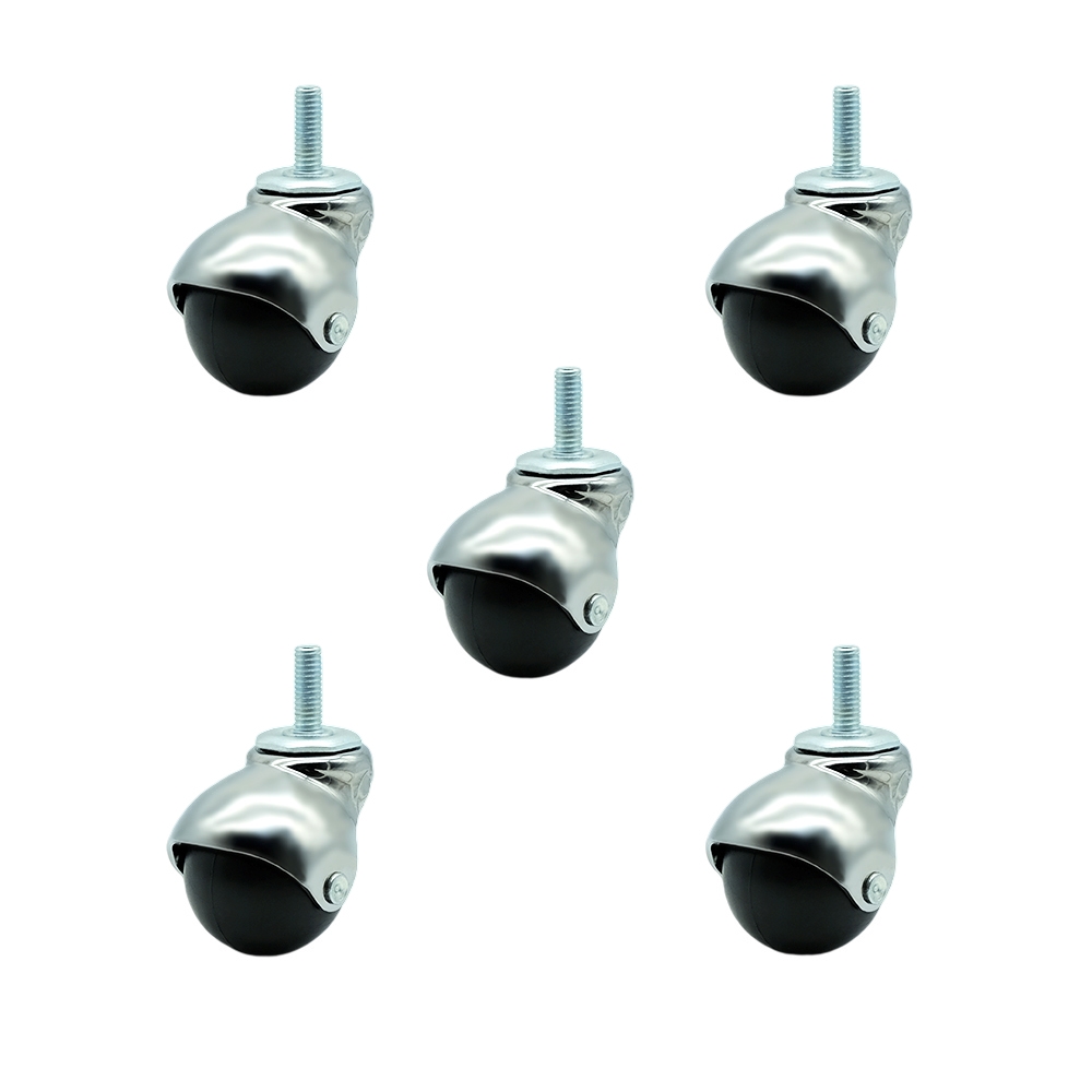 2 Inch Swivel Ball Caster Wheels for Furniture - Bright Chrome Hooded Stem Casters with 3/8 Threaded Stem - 375 lbs. Total Capacity - Set of 5 – Service Caster Brand — photo 1