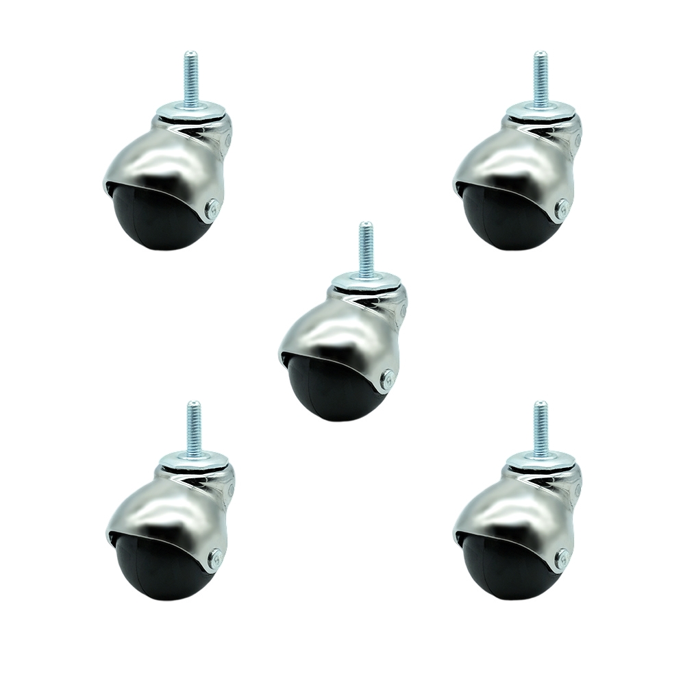 2 Inch Swivel Ball Caster Wheels for Furniture - Bright Chrome Hooded Stem Casters with 5/16 Threaded Stem - 375 lbs. Total Capacity - Set of 5 – Service Caster Brand — photo 1