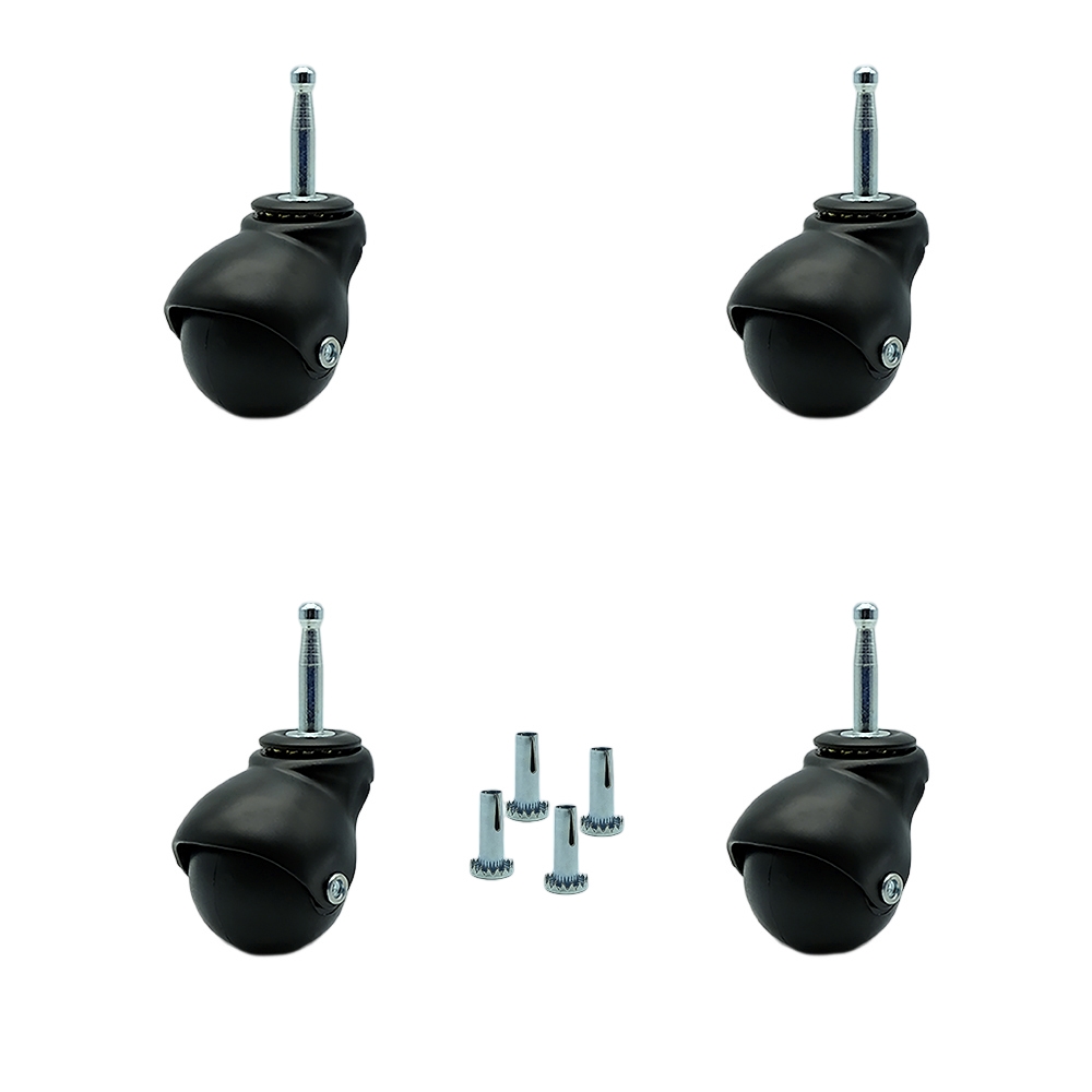 2 Inch Swivel Ball Caster Wheels for Furniture - Flat Black Hooded Stem Casters with 5/16 Grip Neck Stem - 300 lbs. Total Capacity - Sockets Included - Set of 4 - Service Caster Brand — photo 1