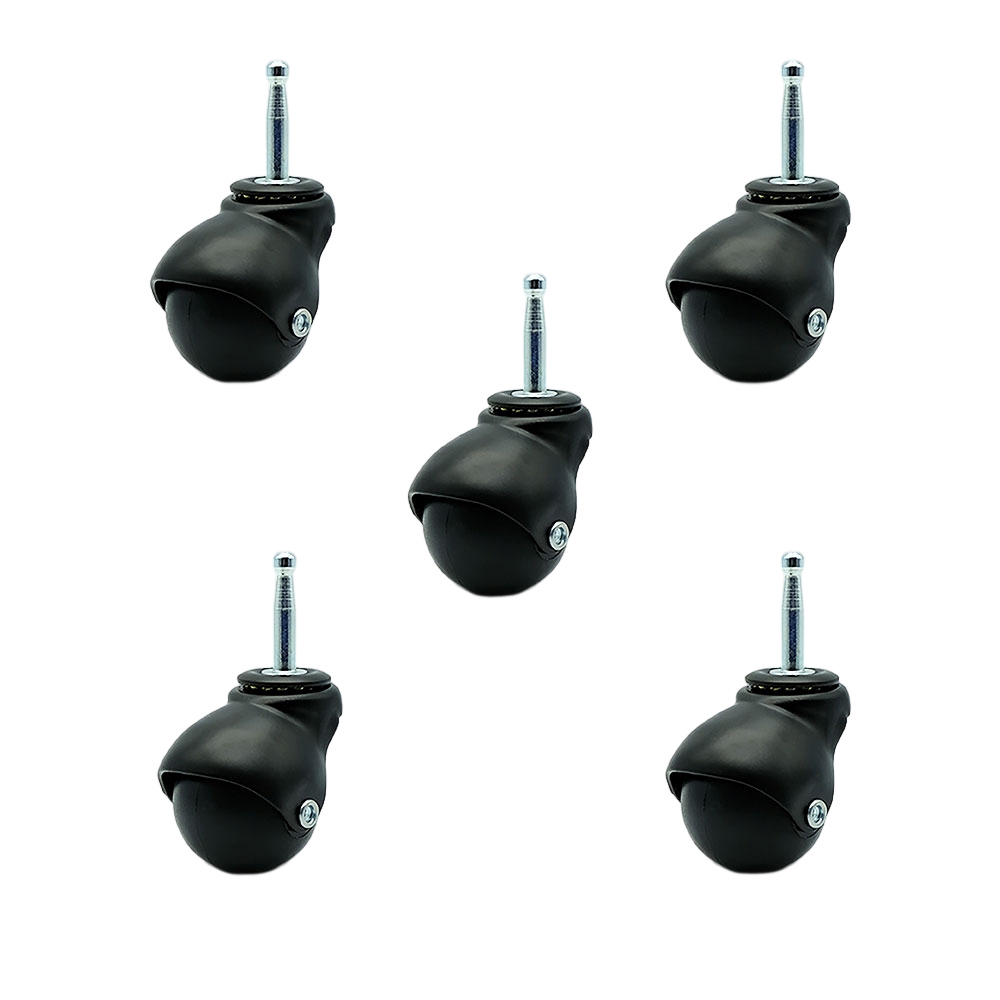 2 Inch Swivel Ball Caster Wheels for Furniture - Flat Black Hooded Stem Casters with 5/16 Grip Neck Stem - 375 lbs. Total Capacity - Sockets Included - Set of 5 - Service Caster Brand — photo 1