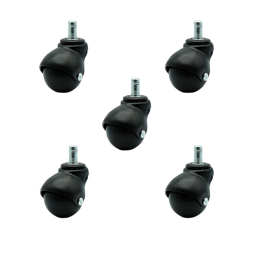 2 Inch Swivel Ball Caster Wheels for Furniture - Flat Black Hooded Stem Casters with 7/16 Grip Ring Stem - 375 lbs. Total Capacity - Set of 5 – Service Caster Brand — photo 1