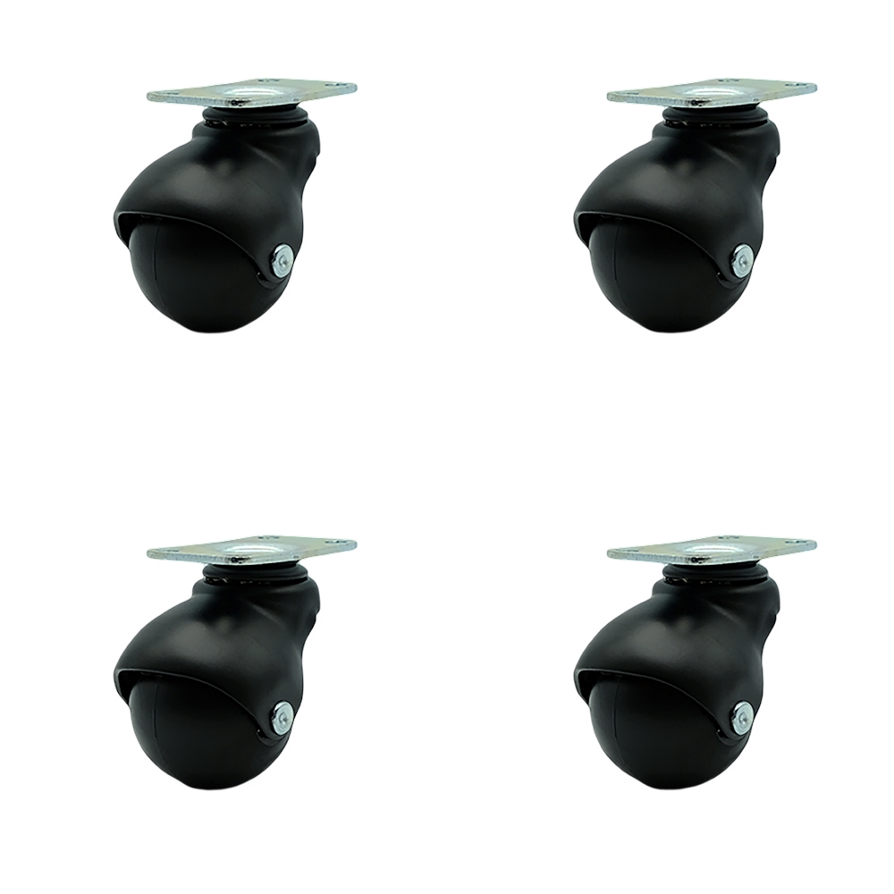 2 Inch Swivel Ball Caster Wheels for Furniture - Flat Black Hooded Casters with Top Plate – Casters for Coffee Tables and Ottomans - 300 lbs. Total Capacity - Set of 4 – Service Caster Brand — photo 1