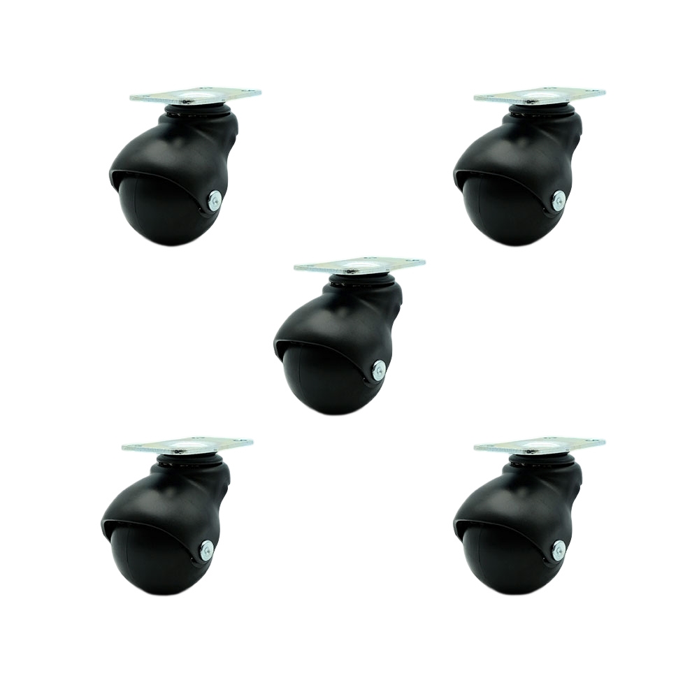 2 Inch Swivel Ball Caster Wheels for Furniture - Flat Black Hooded Casters with Top Plate – Casters for Coffee Tables and Ottomans - 375 lbs. Total Capacity - Set of 5 – Service Caster Brand — photo 1