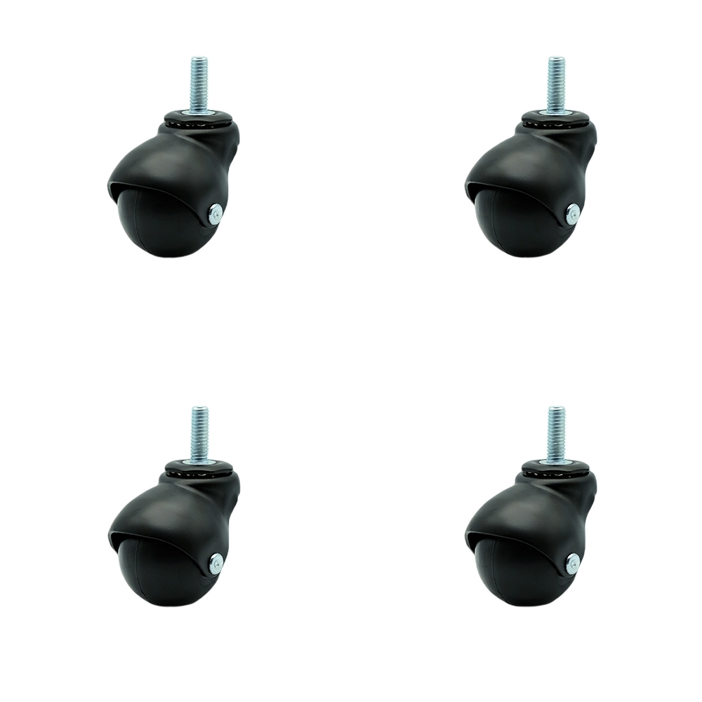 2 Inch Swivel Ball Caster Wheels for Furniture - Flat Black Hooded Stem Casters with 3/8 Threaded Stem - 300 lbs. Total Capacity - Set of 4 – Service Caster Brand — photo 1