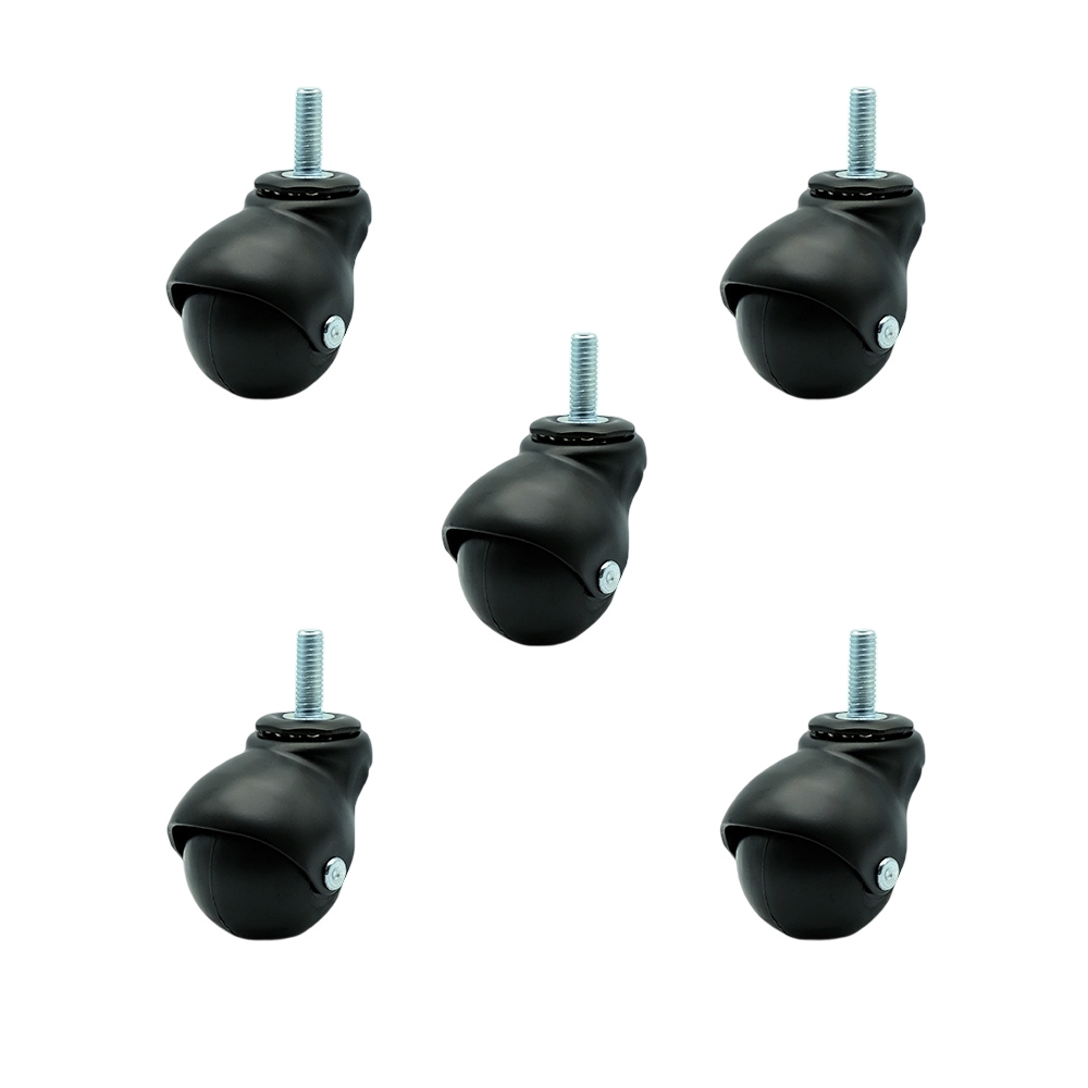 2 Inch Swivel Ball Caster Wheels for Furniture - Flat Black Hooded Stem Casters with 3/8 Threaded Stem - 375 lbs. Total Capacity - Set of 5 – Service Caster Brand — photo 1