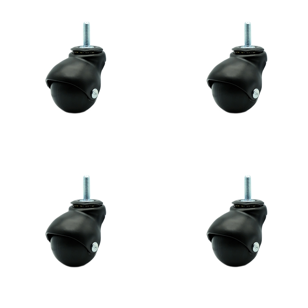 2 Inch Swivel Ball Caster Wheels for Furniture - Flat Black Hooded Stem Casters with 5/16 Threaded Stem - 300 lbs. Total Capacity - Set of 4 – Service Caster Brand — photo 1