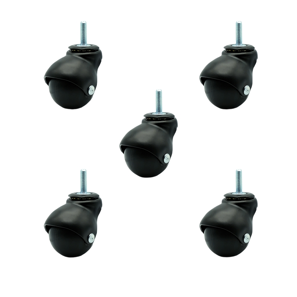 2 Inch Swivel Ball Caster Wheels for Furniture - Flat Black Hooded Stem Casters with 5/16 Threaded Stem - 375 lbs. Total Capacity - Set of 5 – Service Caster Brand — photo 1